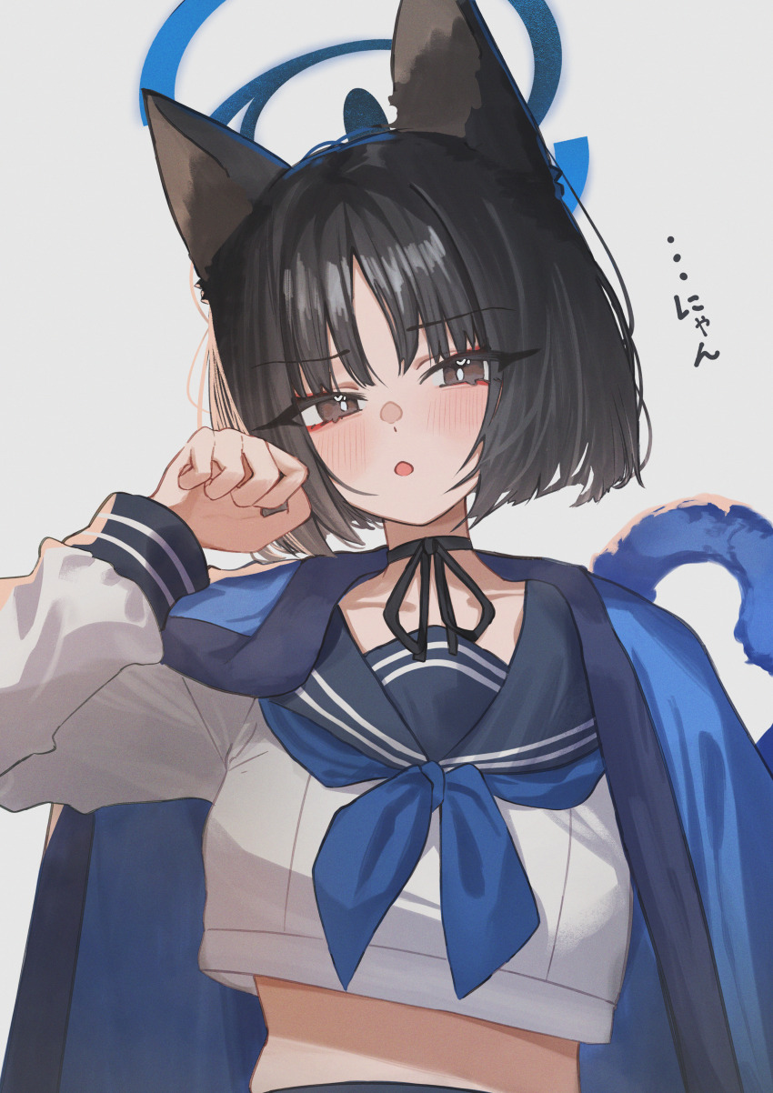 1girl, absurdres, animal_ears, black_choker, black_hair, blue_archive, blue_haori, blue_neckerchief