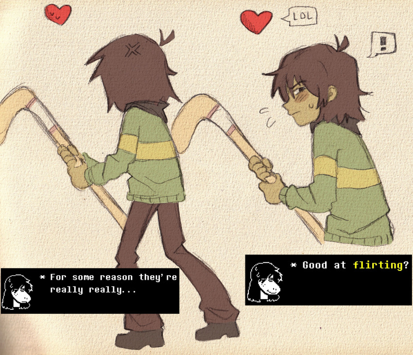 !, 1girl, 1other, anger_vein, black_shoes, blush, brown_hair, brown_pants