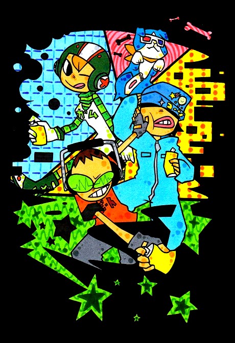 1girl, 2boys, :q, beanie, beat_(jsr), dog, donsoku_komagome_pipette, gloves