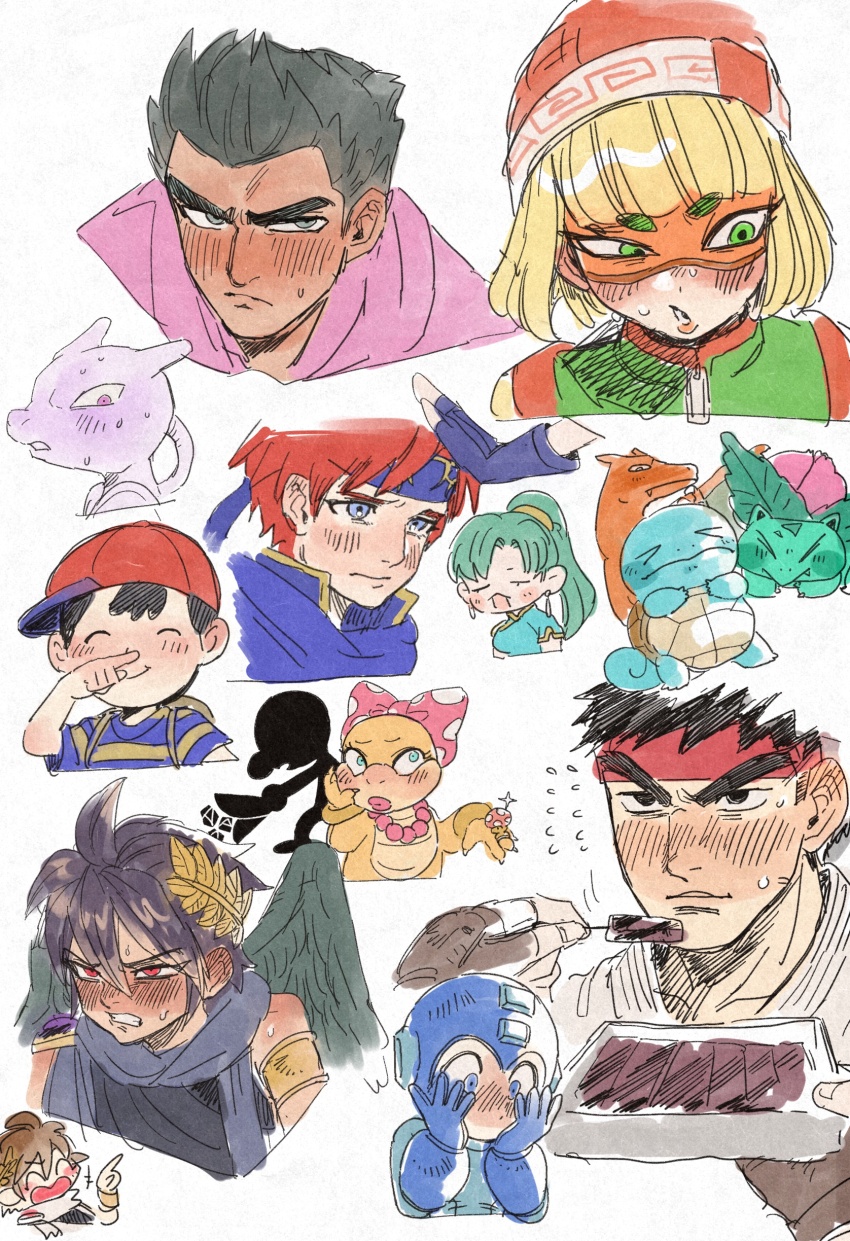 absurdres, arms_(game), baseball_cap, beanie, black_hair, blonde_hair, blue_eyes, blush