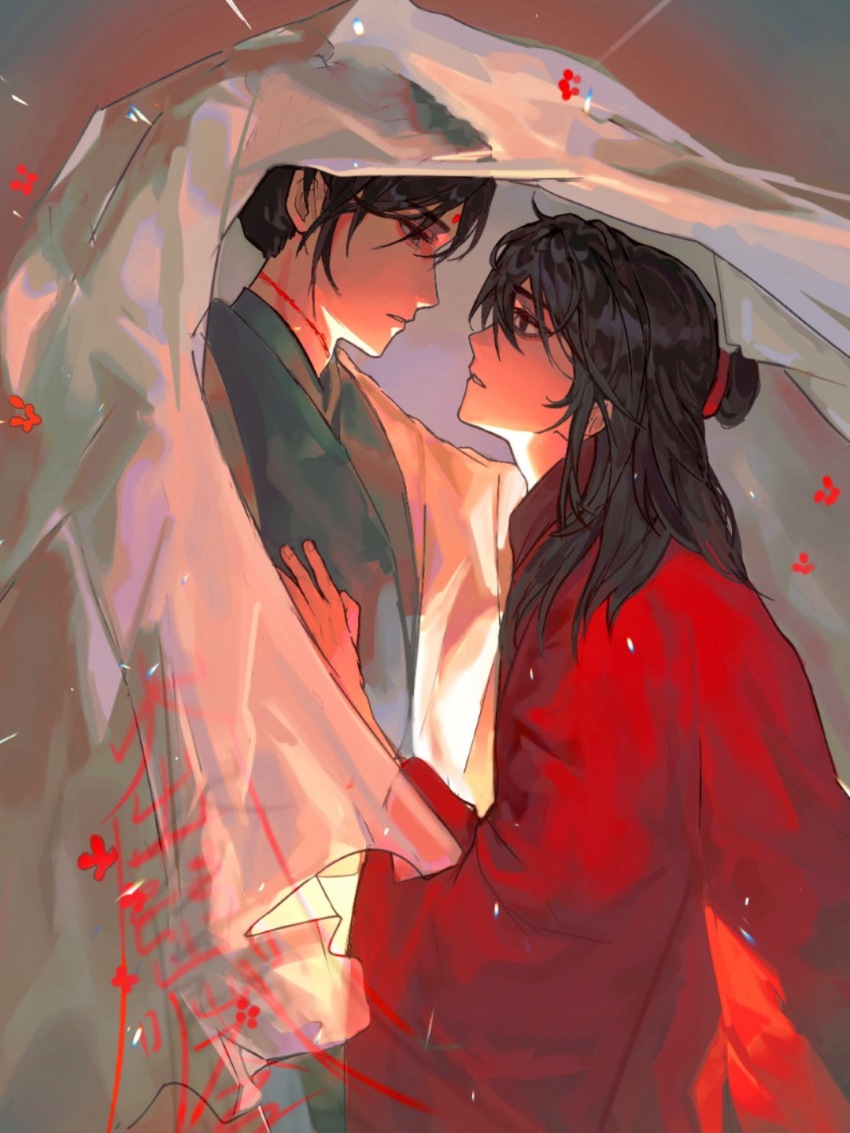 2boys, benkebuhui, bishounen, black_eyes, black_hair, blanket, chinese_clothes, chinese_commentary