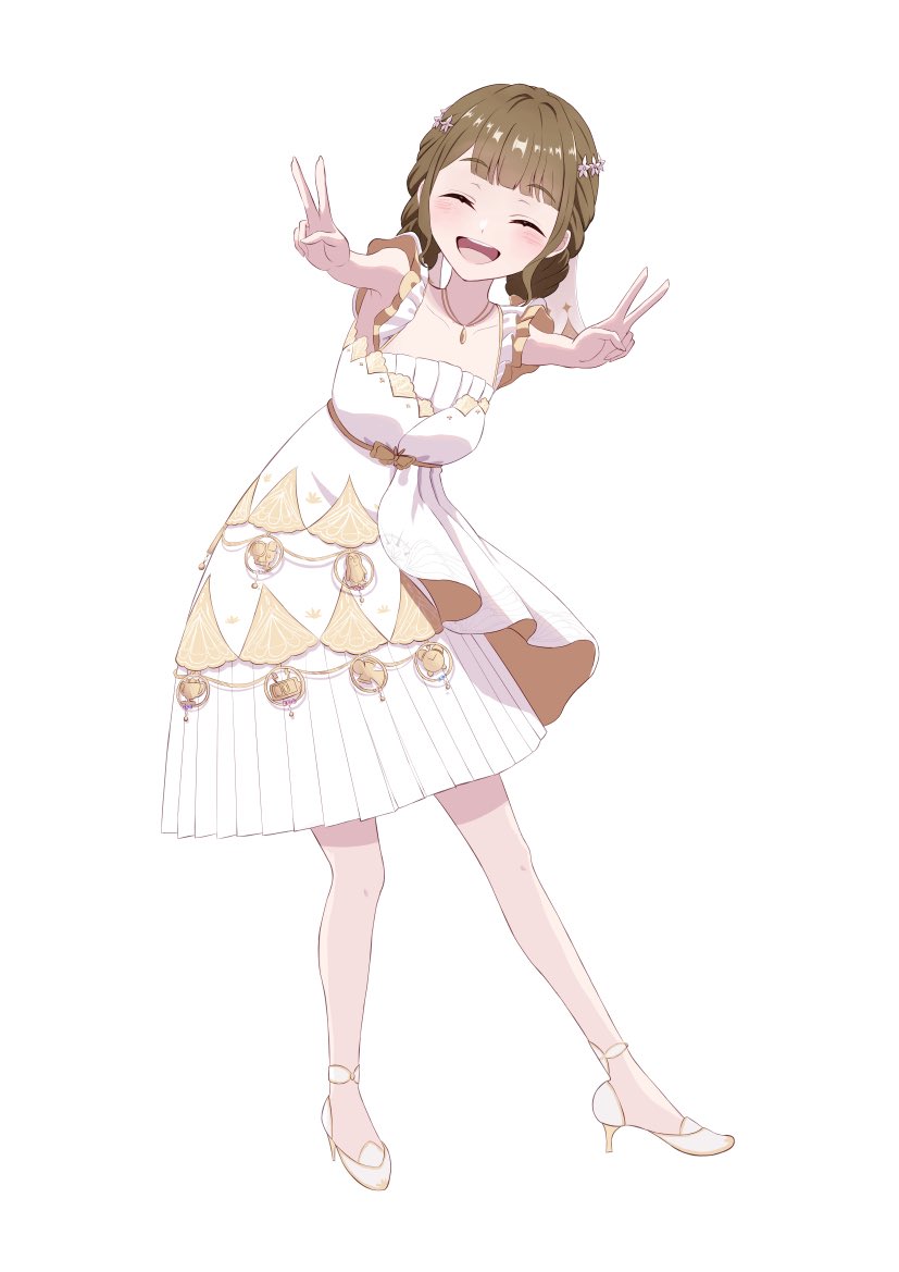 1girl, 4th_live_dream_~bloom_the_dream_believers~, ^_^, blunt_bangs, breasts, brown_hair, closed_eyes, collarbone