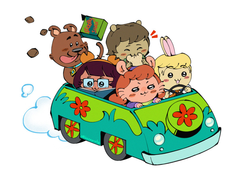 2boys, 2girls, animal_ears, blonde_hair, brown_hair, chibi, chibi_only, chibikemo