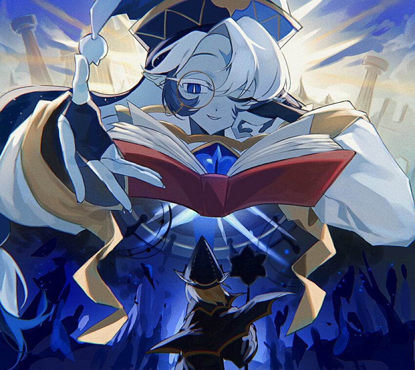 2boys, blonde_hair, blue_eyes, blue_skin, colored_skin, cookie_run, cookie_run:_kingdom, hat