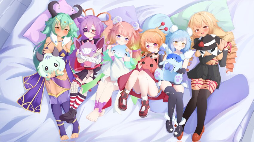 6+girls, absurdres, aged_down, animal_ears, arm_wrap, azura_dulait, bear_ears, bear_girl