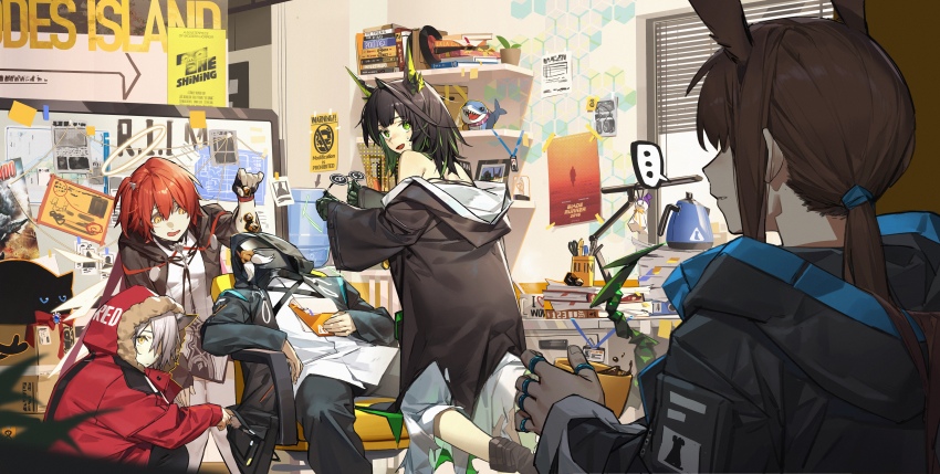 ..., 1other, 2001_a_space_odyssey, 4girls, absurdres, amiya_(arknights), animal_ears, black_gloves