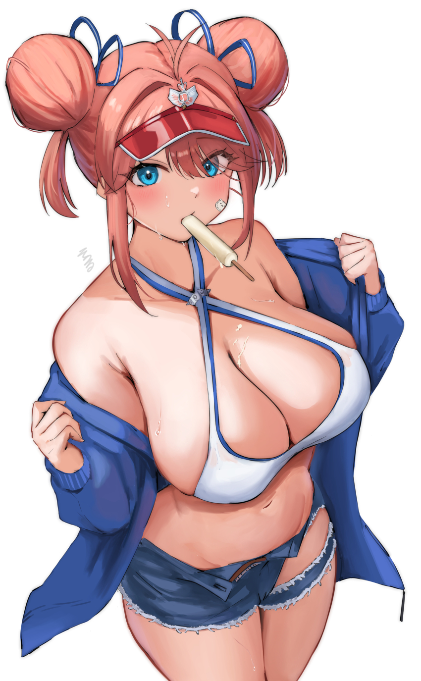 1girl, absurdres, azur_lane, bare_shoulders, bikini, bikini_top_only, blue_eyes, blue_jacket