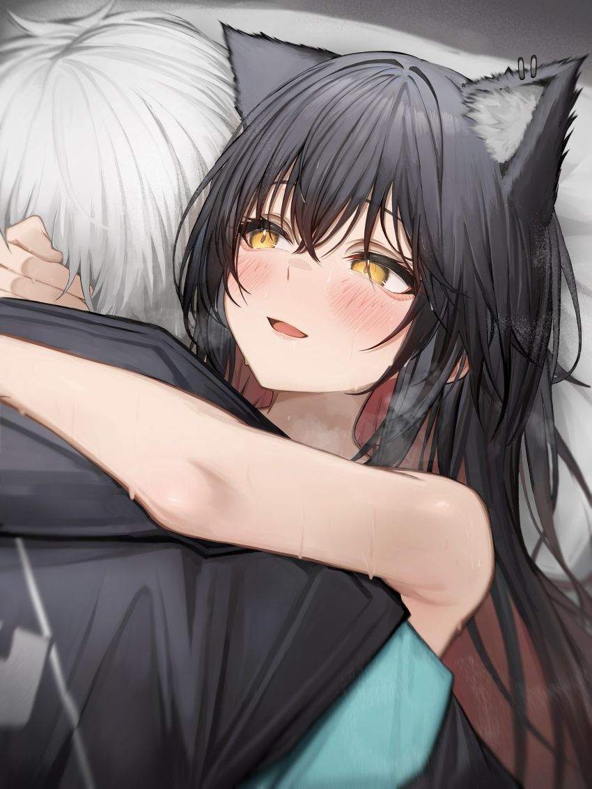 1boy, 1girl, absurdres, animal_ear_fluff, animal_ears, arknights, black_hair, black_jacket