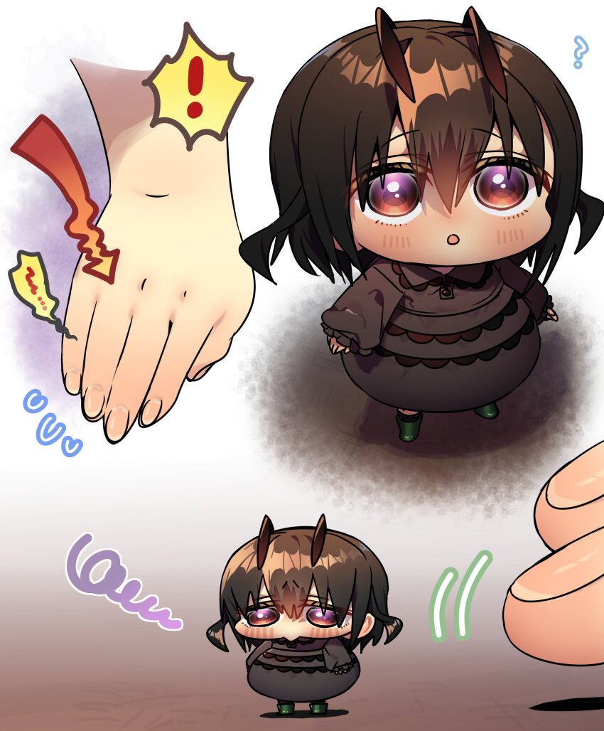 !, 1girl, 1other, :o, ?, ant_girl, antenna_hair, arthropod_girl