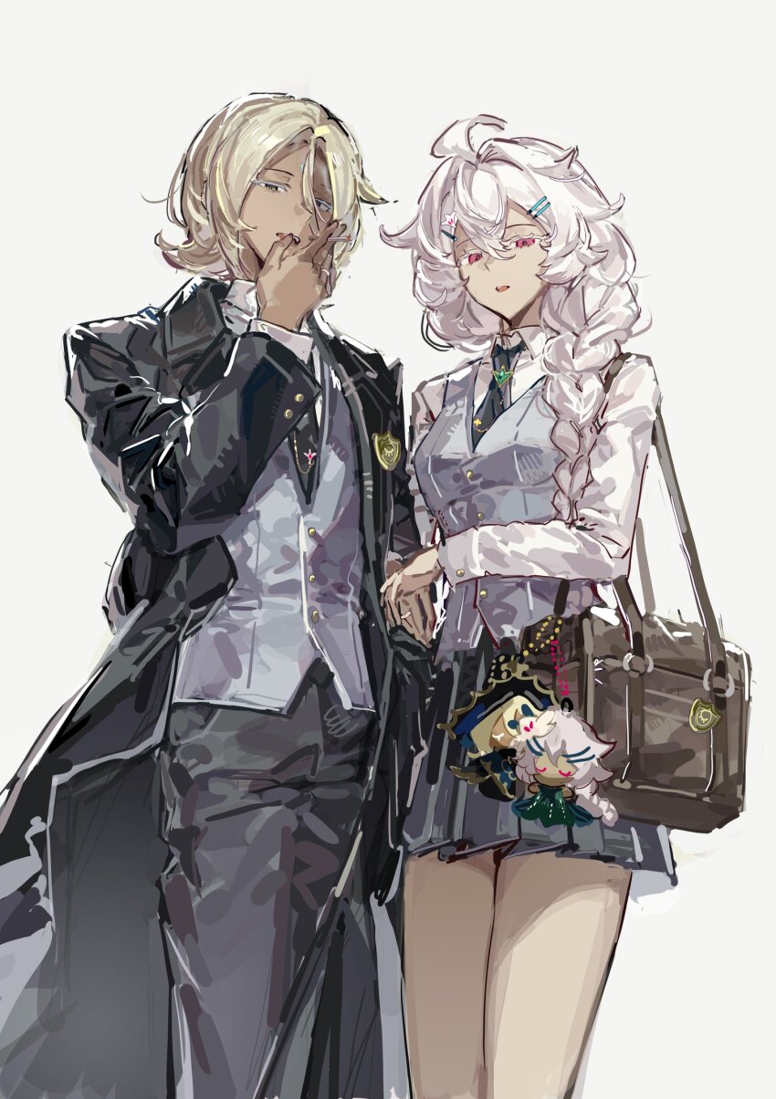 1boy, 1girl, ahoge, blonde_hair, braid, character_doll, cookie_run, cookie_run:_kingdom