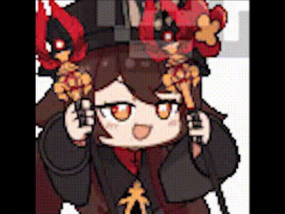 animated, animated_gif, chibi, dancing, fast_animated_gif, hu_tao_(genshin_impact), lowres, non-web_source, pixel_art, source_request