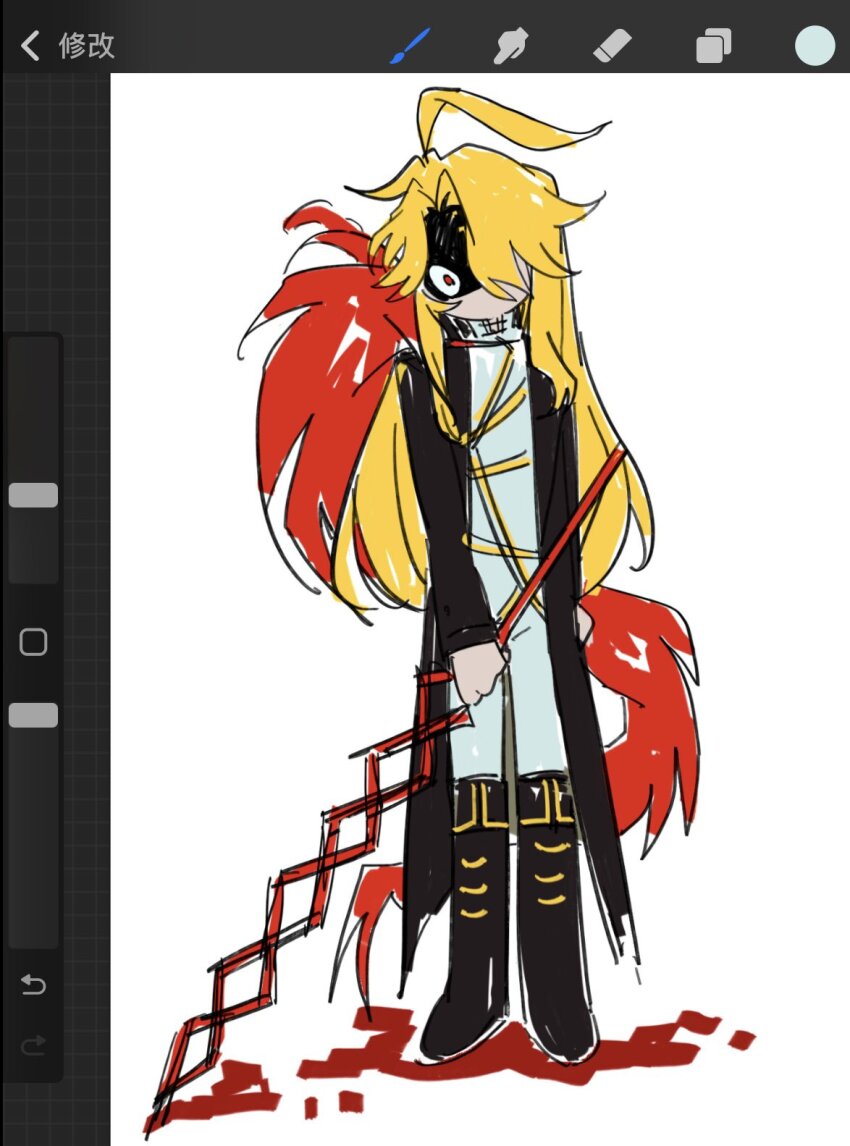 1girl, ahoge, black_boots, black_coat, blonde_hair, boots, coat, don_quixote_(project_moon)