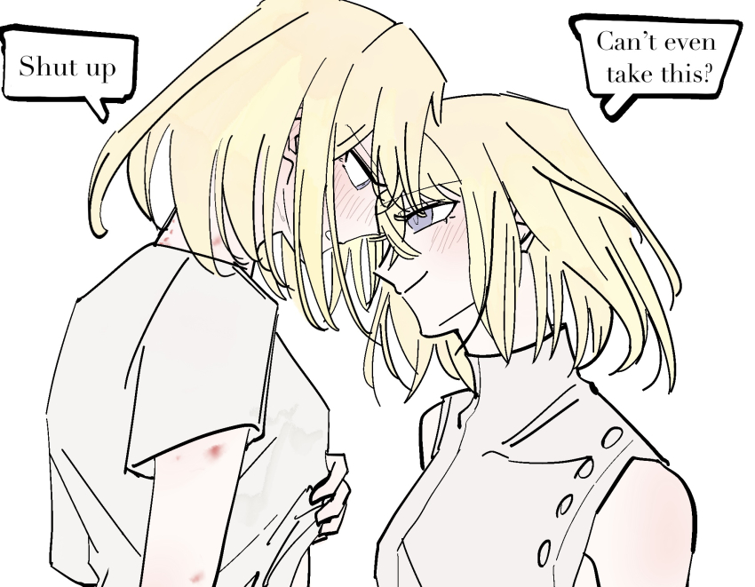 2girls, bang_dream!, bang_dream!_it's_mygo!!!!!, bite_mark, bite_mark_on_neck, blonde_hair, blush, chinese_commentary