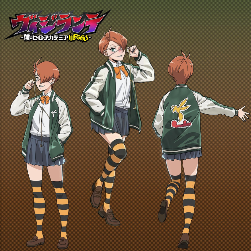 1girl, bee, boku_no_hero_academia, bow, bowtie, breasts, brown_shoes, bug