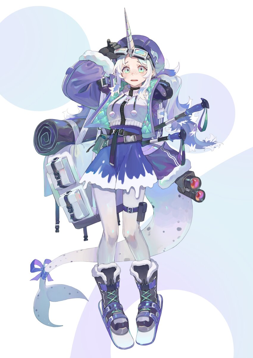 1girl, absurdres, adjusting_eyewear, backpack, bag, binoculars, black_gloves, breasts