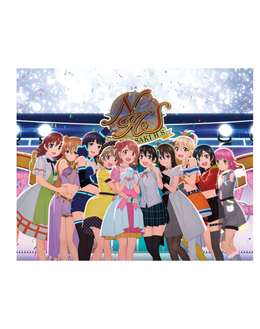 6+girls, artbook, asaka_karin, awakening_promise_(love_live!), black_hair, black_skirt, blonde_hair, blue_eyes, blue_shirt, blunt_bangs, bow, braid, braided_bun, brown_hair, dive!_(love_live!), dress, emma_verde, gradient_hair, green_dress, green_eyes, green_hair, grey_dress, grey_eyes, grey_hair, hair_bun, hair_ornament, highres, konoe_kanata, la_bella_patria_(love_live!), long_hair, looking_at_viewer, love_live!, love_live!_nijigasaki_high_school_idol_club, medium_hair, miyashita_ai, multicolored_hair, multiple_girls, nakasu_kasumi, navel, nijigasaki_school_uniform, non-web_source, official_art, orange_eyes, orange_shirt, orange_tank_top, osaka_shizuku, pink_dress, pink_eyes, pink_hair, poppin'_up!_(love_live!), purple_eyes, purple_hair, saiko_heart_(love_live!), school_uniform, shirt, short_hair, shorts, single_side_bun, skirt, solitude_rain_(love_live!), stage, standing, takasaki_yu, tank_top, tennoji_rina, thighhighs, tsunagaru_connect_(love_live!), twintails, two-tone_hair, uehara_ayumu, vivid_world_(love_live!), yellow_dress, yellow_eyes, yuki_setsuna, yume_ga_koko_kara_hajimaru_yo_(love_live!)