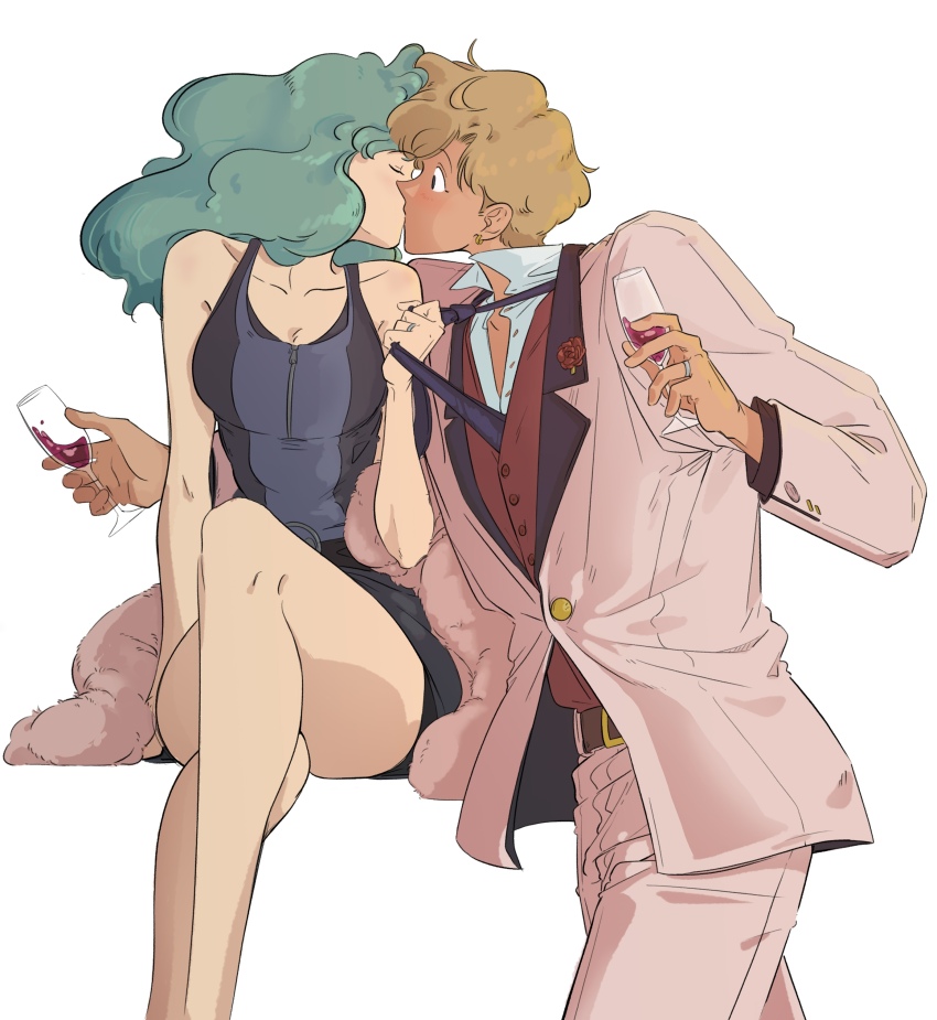 2girls, absurdres, bare_shoulders, belt, bishoujo_senshi_sailor_moon, black_dress, black_necktie, blonde_hair