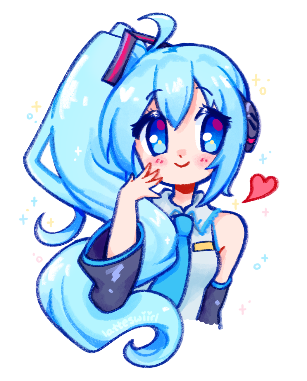 1girl, artist_name, blue_eyes, blue_hair, blue_necktie, blush, breasts, collared_shirt