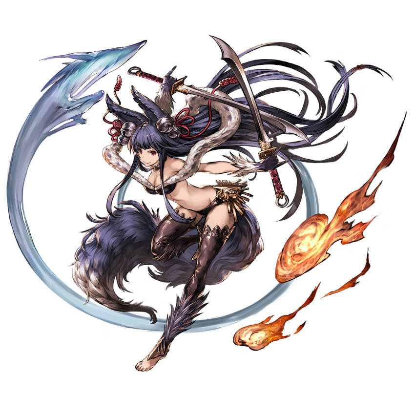 1girl, \n/, airplane_arms, animal_ears, barefoot, bell, black_thighhighs, breasts