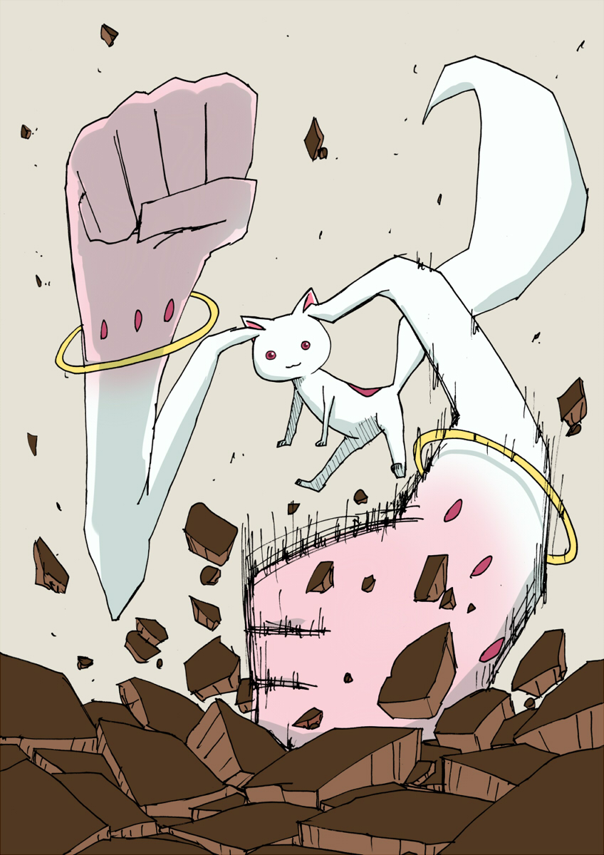 10s, broken_ground, debris, highres, karu_(ishiken), kyubey, mahou_shoujo_madoka_magica, mahou_shoujo_madoka_magica_(anime)