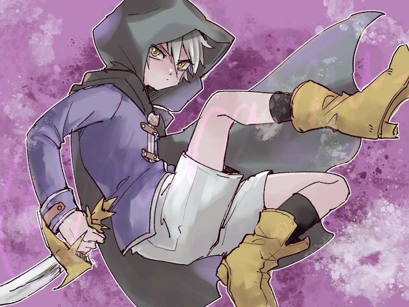 1boy, black_socks, boots, closed_mouth, commentary_request, dagger, dragon_quest, dragon_quest_x