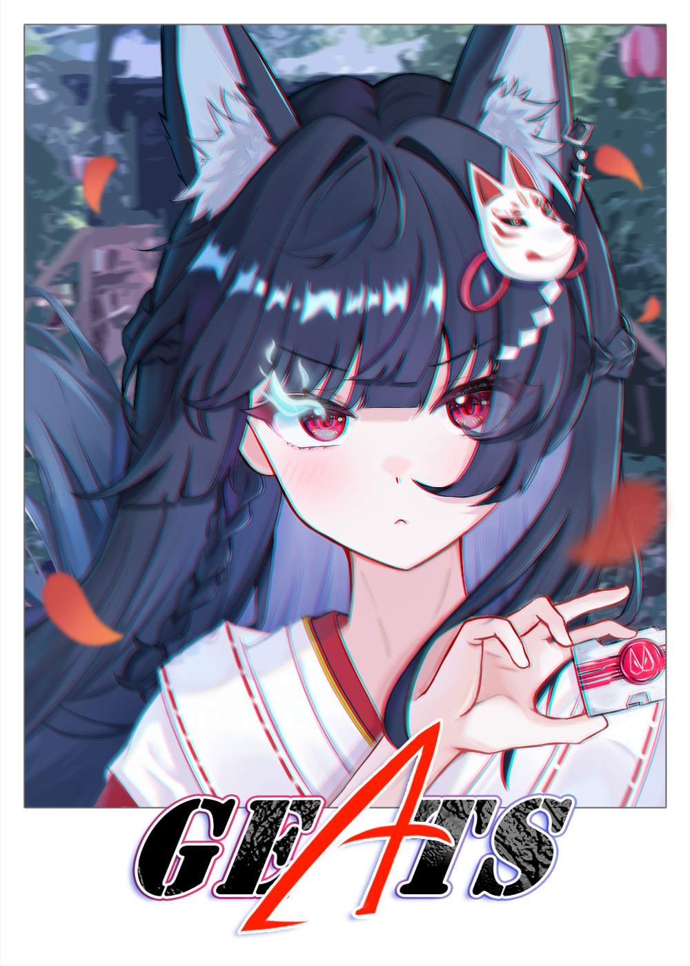 animal_ear_fluff, animal_ears, black_hair, blunt_bangs, chokei, closed_mouth, fox_ears, fox_girl