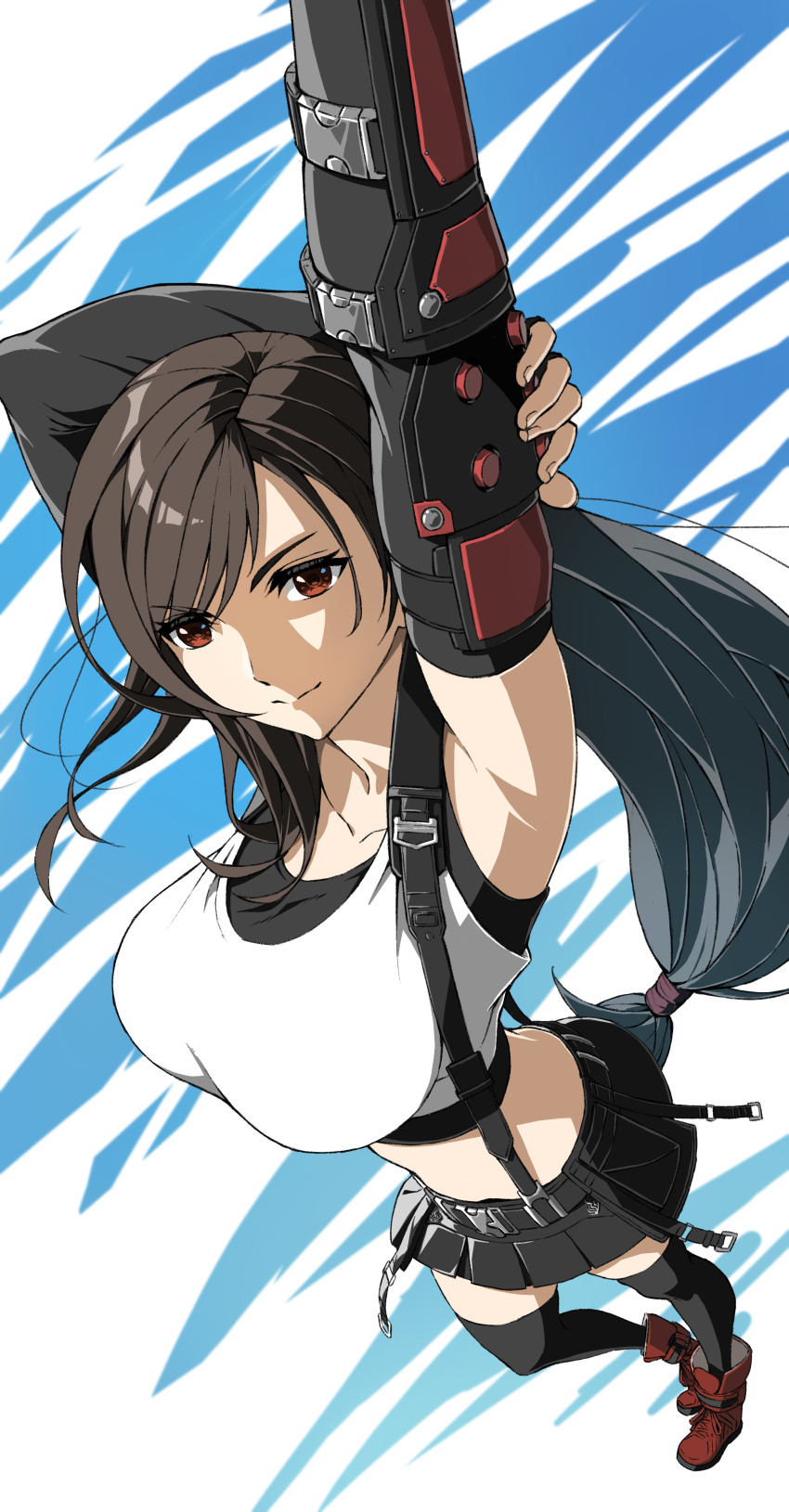 1girl, absurdres, arm_out_of_frame, armpits, arms_up, birthday, black_gloves, black_hair