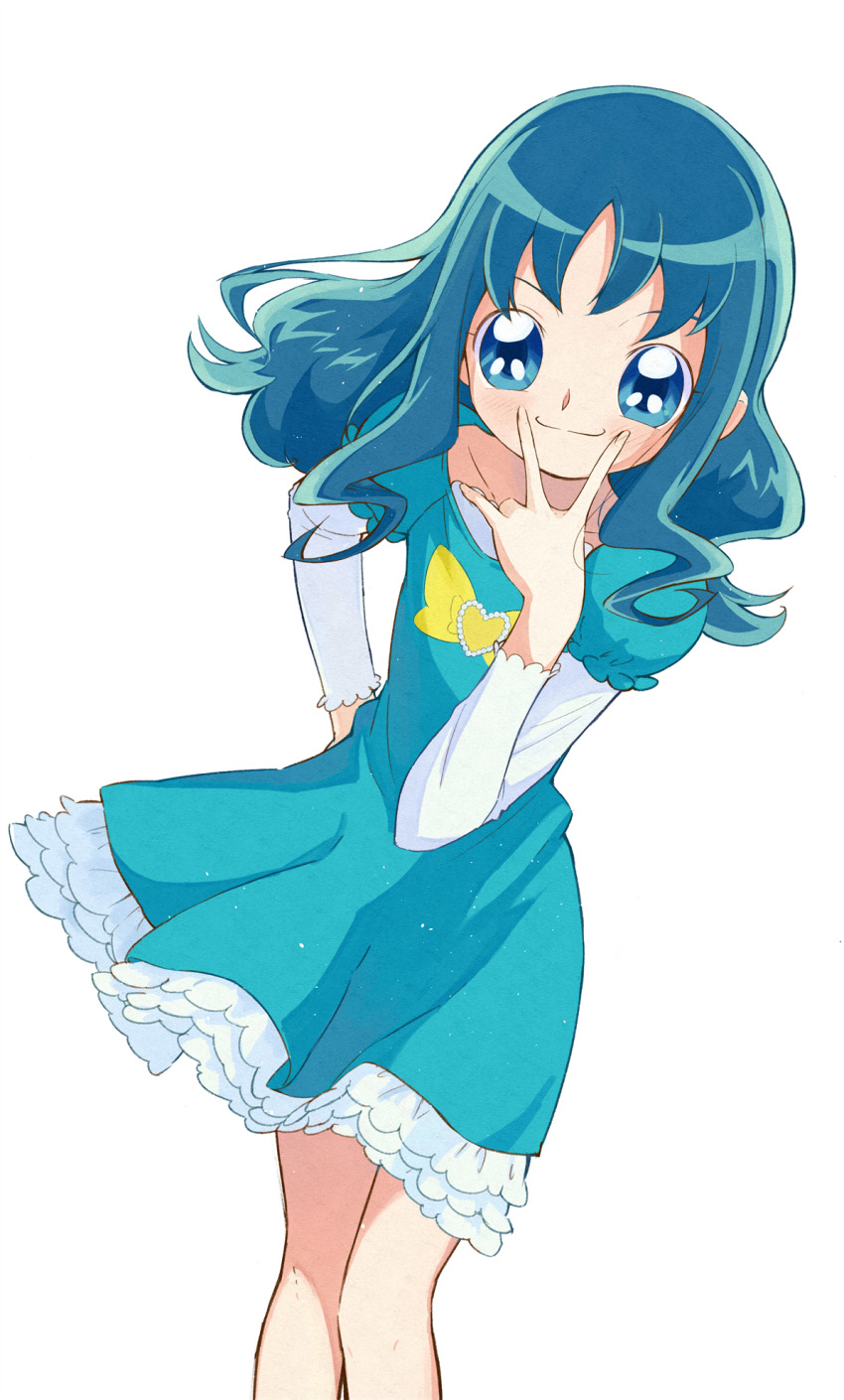 1girl, aizawa_zawapo, blue_eyes, blue_hair, blue_shirt, blush, bow, closed_mouth