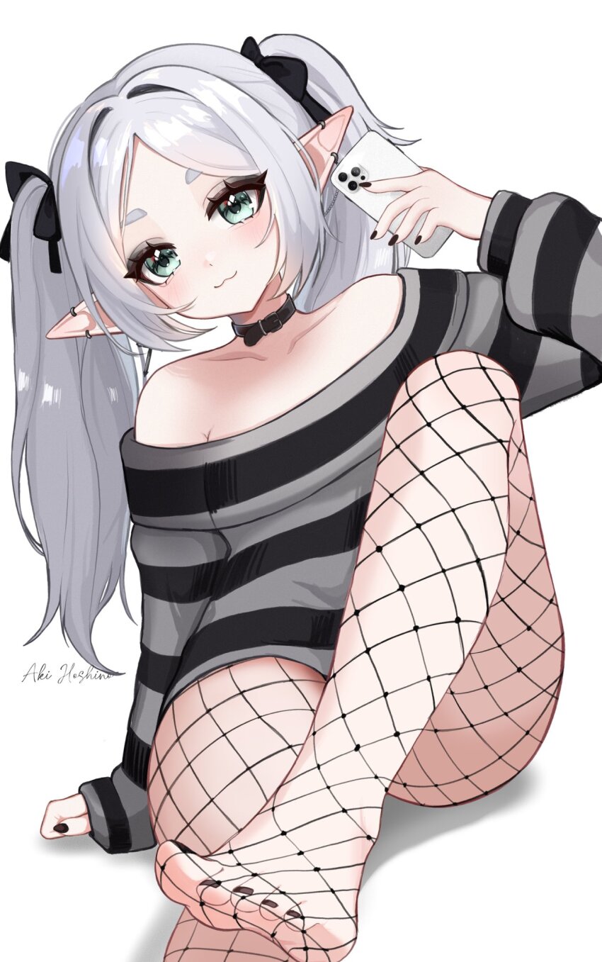 1girl, :3, aki_hoshino, aqua_eyes, bare_shoulders, belt, belt_collar, black_belt