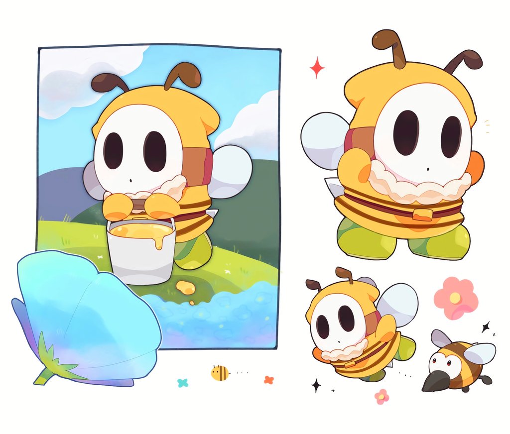 1boy, antennae, blue_flower, boots, bucket, flower, green_boots, holding