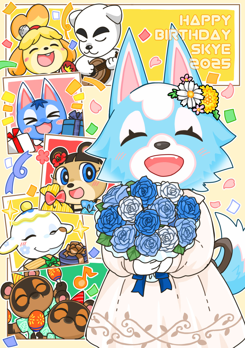 2025, 3boys, 5girls, :d, ^_^, absurdres, animal_crossing, animal_crossing:_new_horizons