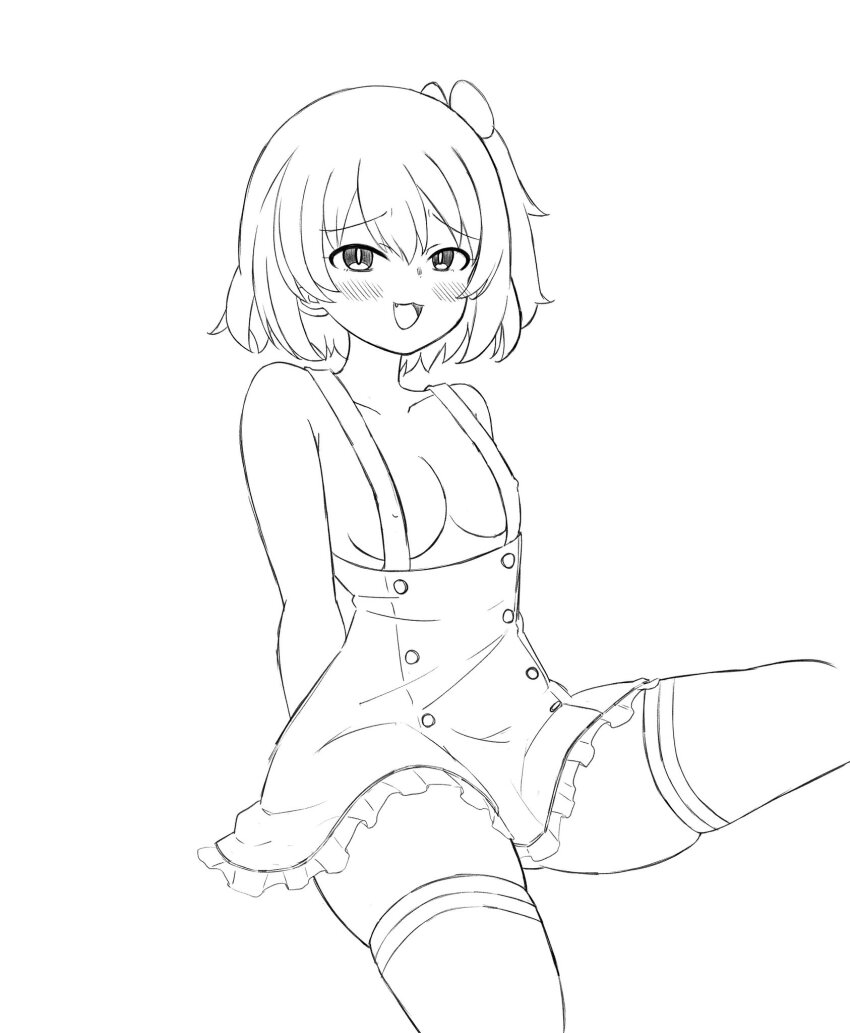 1girl, :3, :d, arms_behind_back, assault_lily, blush, breasts, buttons