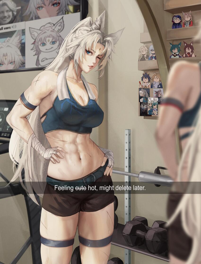 1girl, absurdres, animal_ears, arm_strap, bandaged_hand, bandages, bare_shoulders, belt