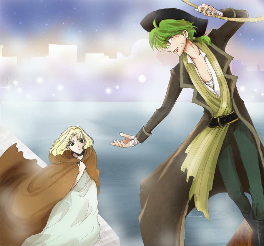 1990s_(style), bad_id, bad_pixiv_id, blonde_hair, earrings, ferio, ferio_(rayearth), green_eyes