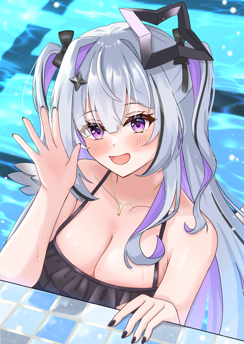 1girl, absurdres, akagawashake, alternate_costume, amane_konata, bikini, black_bikini, black_hair