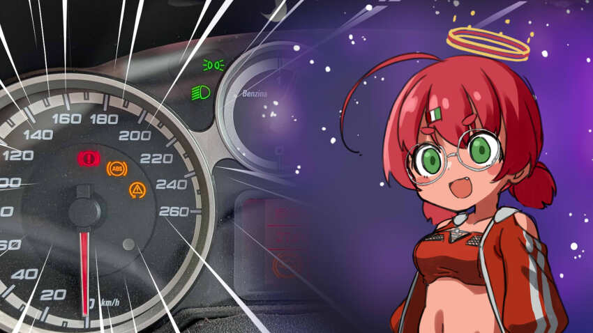 1girl, :d, ahoge, alfa_romeo, alfa_romeo_mito, bare_shoulders, breasts, car_interior