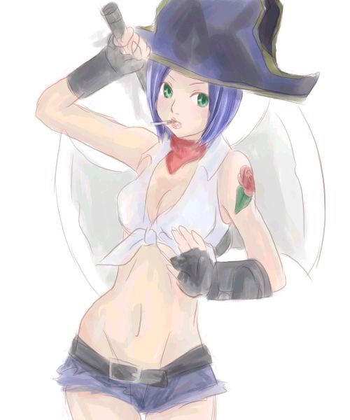 1girl, alice_(afternoon_gleam), axe, bad_source, bandana, belt, bicorne, black_belt