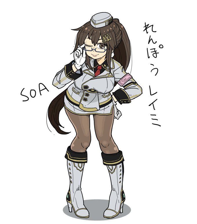 1girl, boots, breasts, brown_eyes, brown_hair, closed_mouth, full_body, glasses