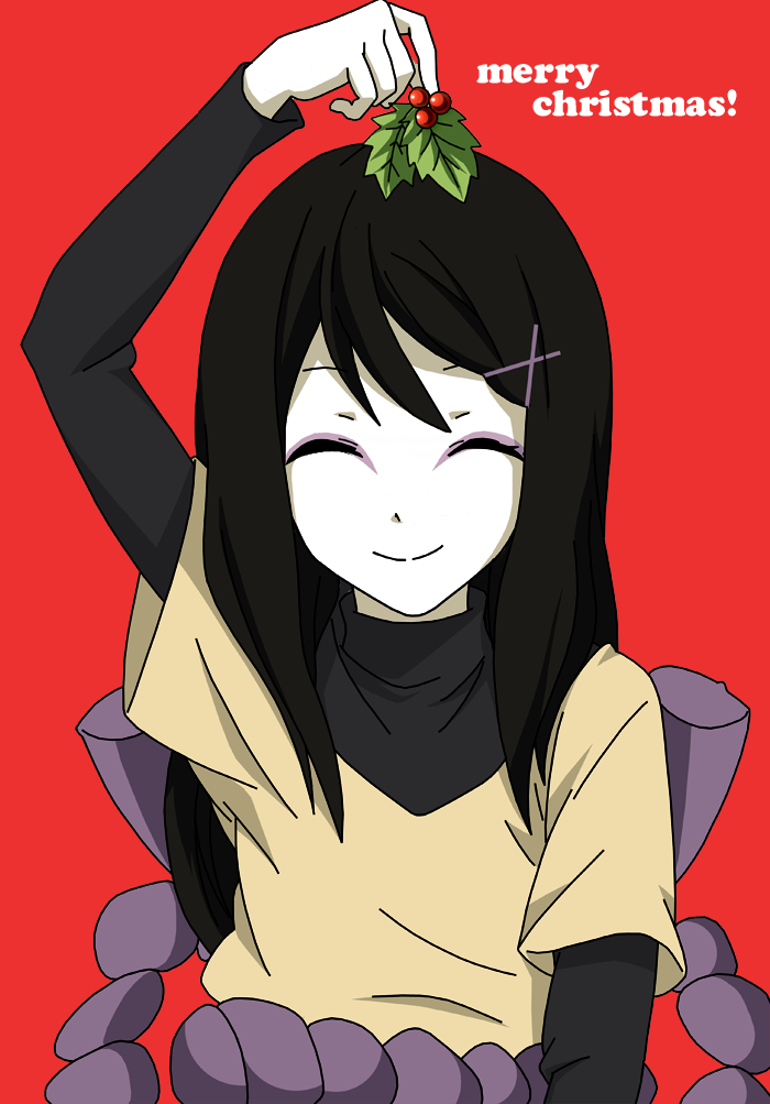 ^_^, artemis-girl, black_hair, christmas, closed_eyes, dot_nose, english_text, hair_between_eyes