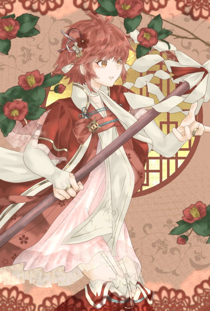 1girl, alternate_costume, fire_emblem, fire_emblem_fates, highres, hinoka_(fire_emblem), holding, holding_polearm