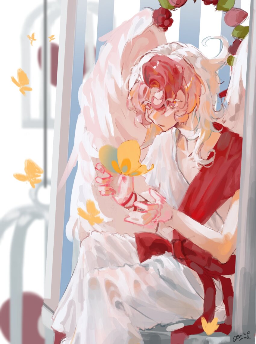 1boy, angel_wings, bug, butterfly, cookie_run, cupid, halo, highres