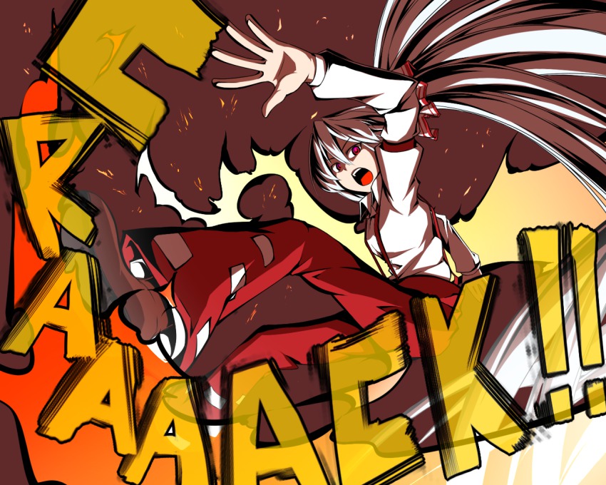 1girl, female_focus, fire, fujiwara_no_mokou, jumping, radia, shoes, solo