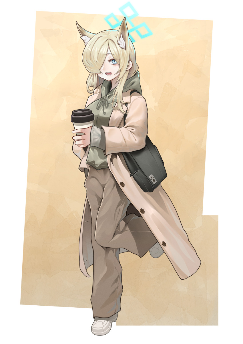 1girl, absurdres, alternate_costume, animal_ears, black_bag, blonde_hair, blue_archive, blue_eyes