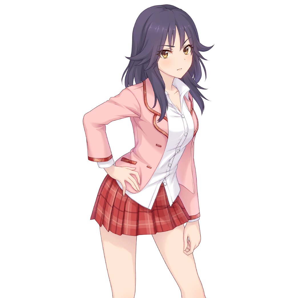 1girl, black_hair, blazer, breasts, cleavage, closed_mouth, collarbone, cowboy_shot