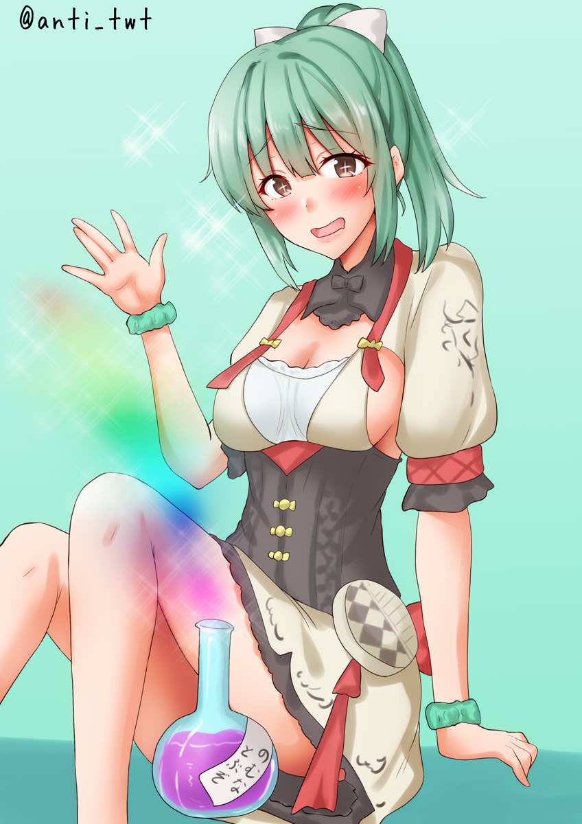 +_+, 1girl, anti_(untea9), aqua_background, atelier_(series), atelier_rorona, breasts, brown_eyes