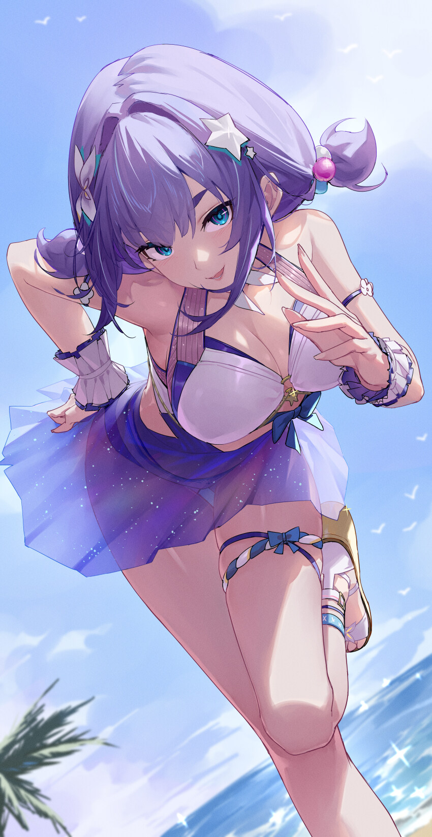 1girl, absurdres, alisa:_echo_(pgr), alisa:_echo_(sandy_spectrum)_(pgr), alisa_(pgr), armband, beach, bikini