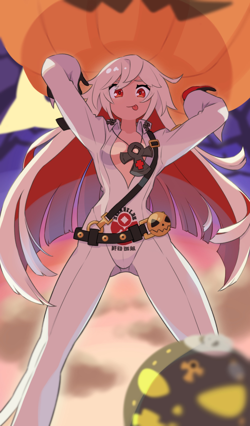 1girl, absurdres, ankh, ankh_necklace, ankh_print, bare_tree, belt, black_belt