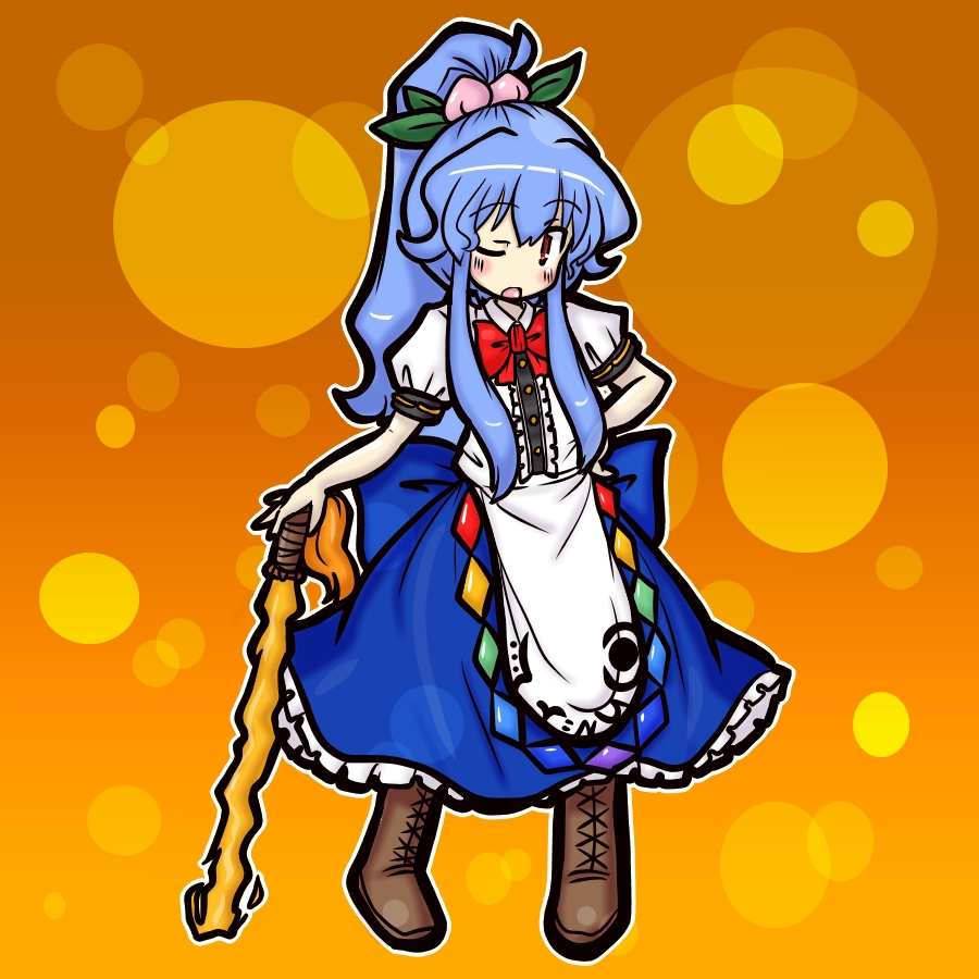 1girl, alternate_hairstyle, blue_hair, boots, bow, dress, eruru_(erl), female_focus