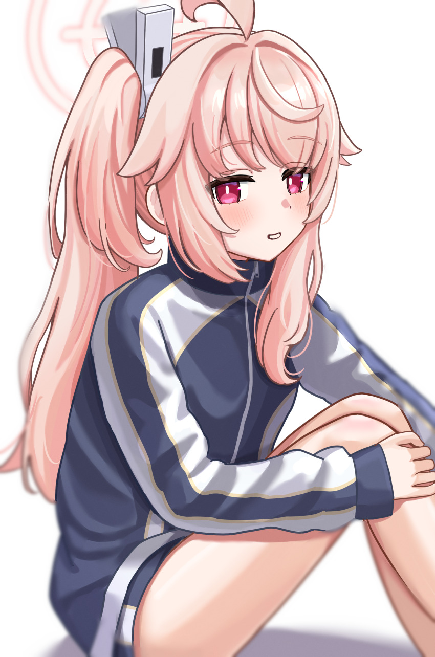 1girl, absurdres, ahoge, alternate_costume, bare_legs, bilingual_commentary, blue_archive, blue_jacket