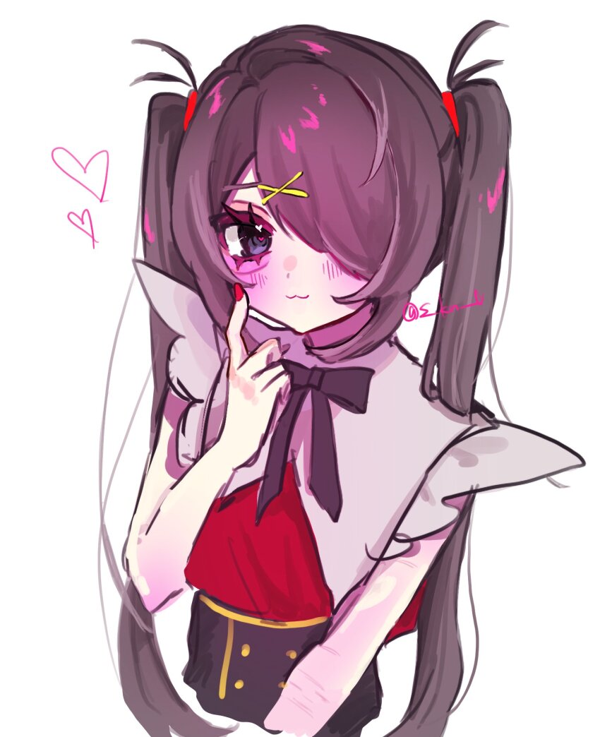 1girl, :3, ame-chan_(needy_girl_overdose), black_eyes, black_hair, black_ribbon, black_skirt, closed_mouth